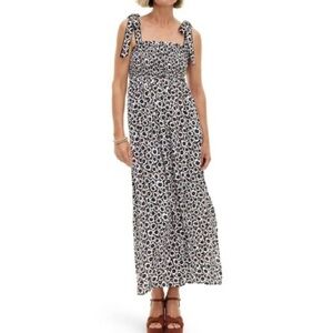 Diane von Furstenberg Target Smocked Tie Strap Neutral Poppy Midi Sundress Dress